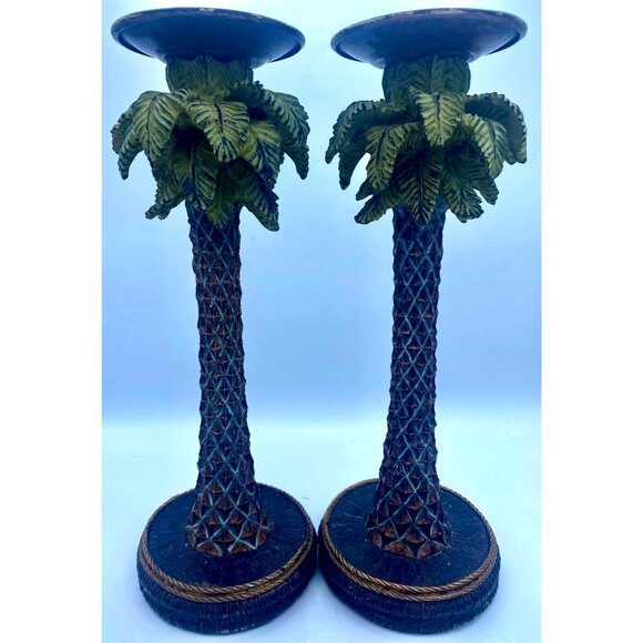 Bill Blass Tall Palm Tree Candle Sticks 12 Inches 1980s/ Set/2 - Picture 1 of 8